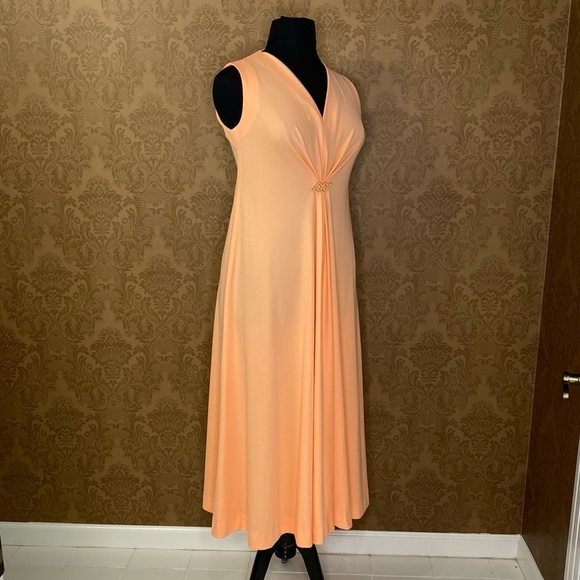 Vintage 70s Grecian Peach Union Label Maxi Hostess Dress - Picture 2 of 11